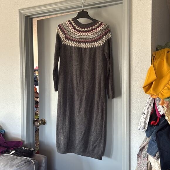 J. Jill Gray Fair Isle Midi Sweater Dress sz Small Long Sleeves - Picture 2 of 6
